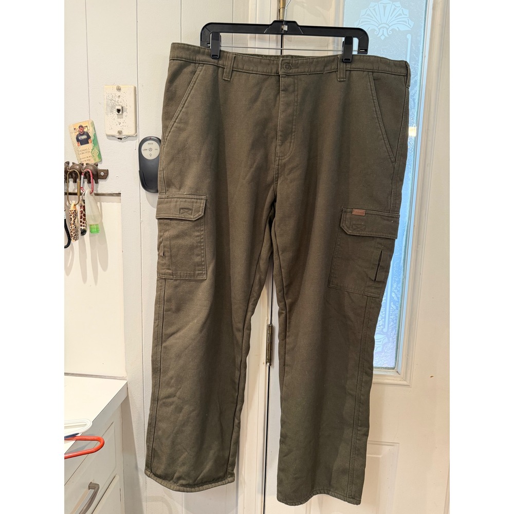 Stanley Mens 38x32 Fleece Lined Cargo Pants Olive Green Cotton Canvas Workwear